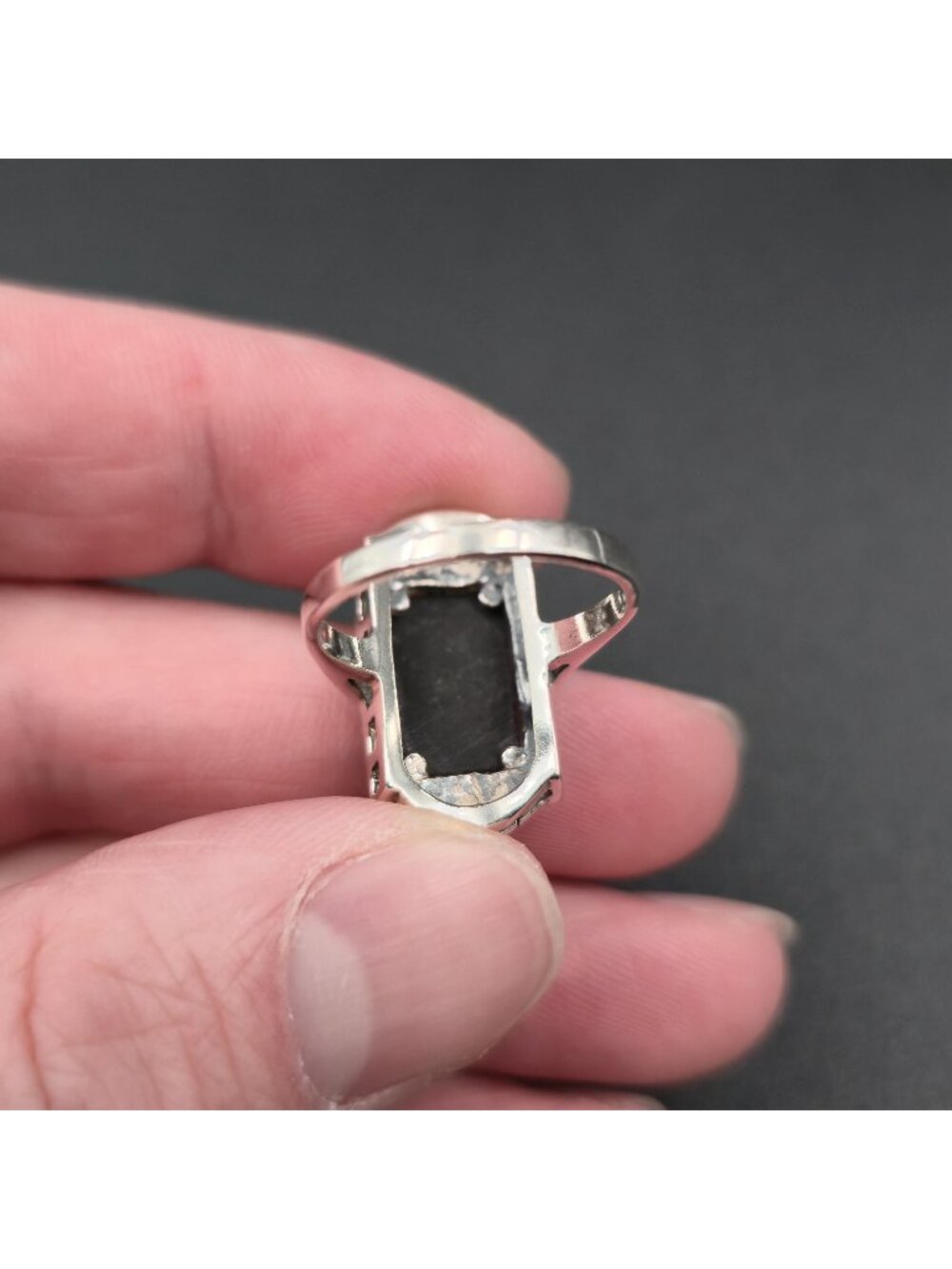 Size 7.5 Sterling Silver Art Deco Sterling Silver Black Onyx Filigree Ring A7488 - Picture 6 of 9